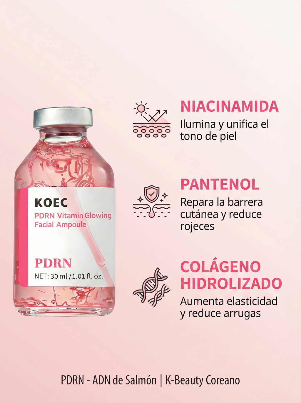 KOEC PDRN Vitamin Glowing Facial Ampoule | Serum ADN de Salmón Anti-Edad | K-Beauty Coreano 30ml